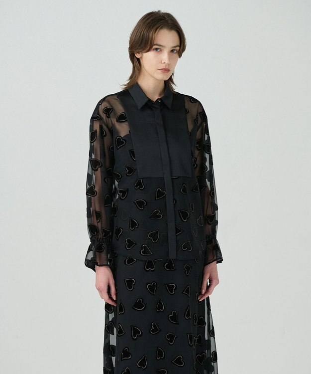 GRACE CONTINENTAL ハートオパールコンビシャツ ブラック