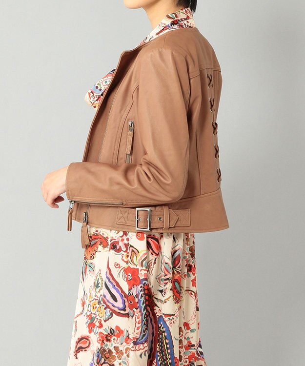 GRACE CONTINENTAL レースアップライダースジャケット ブラウン