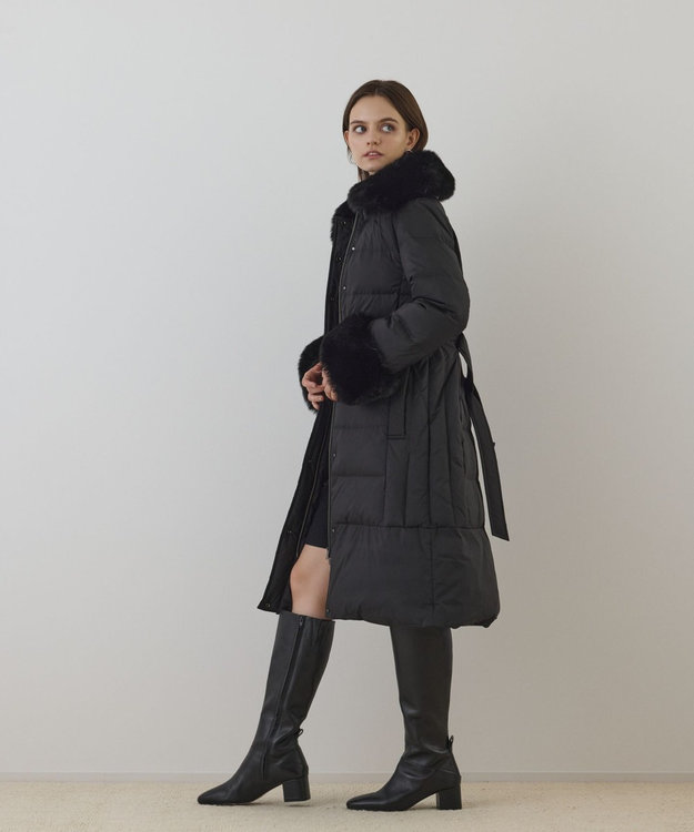 GRACE CONTINENTAL ファーカラーロングダウン ブラック