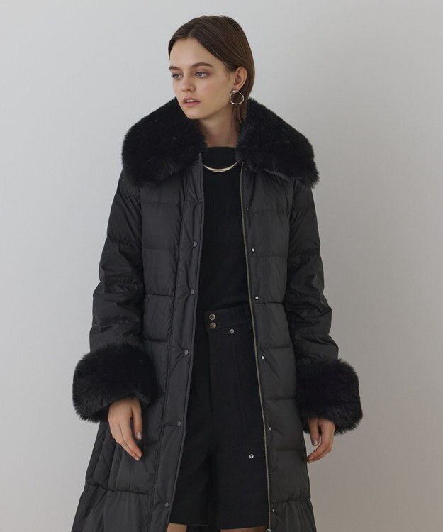 GRACE CONTINENTAL ファーカラーロングダウン ブラック