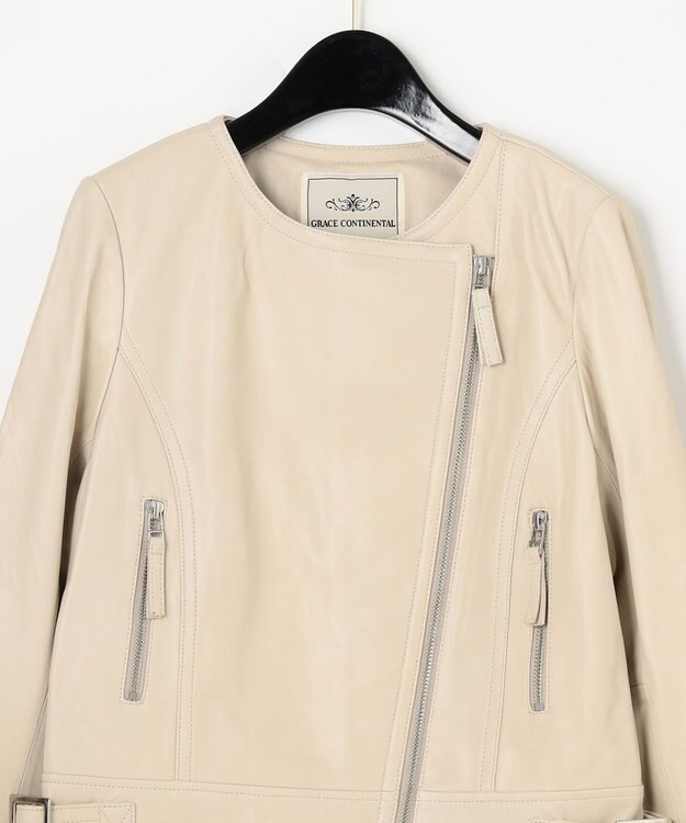 GRACE CONTINENTAL レースアップライダースジャケット ベージュ