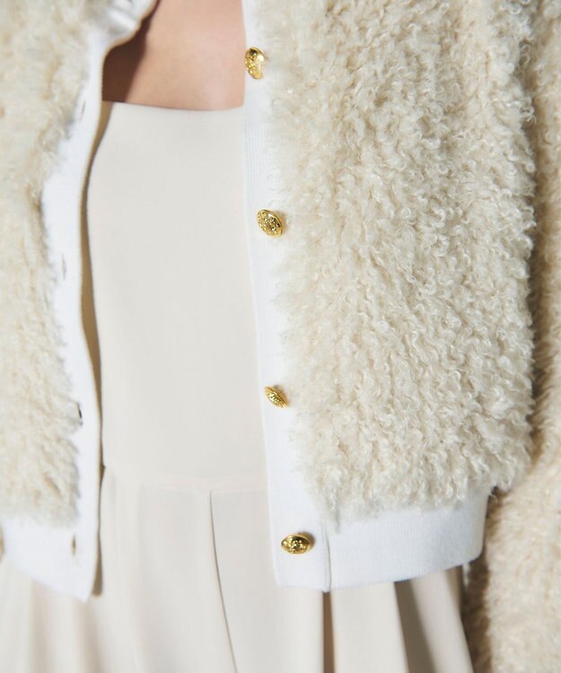 GRACE CONTINENTAL フェイクファーニットカーディガン ホワイト