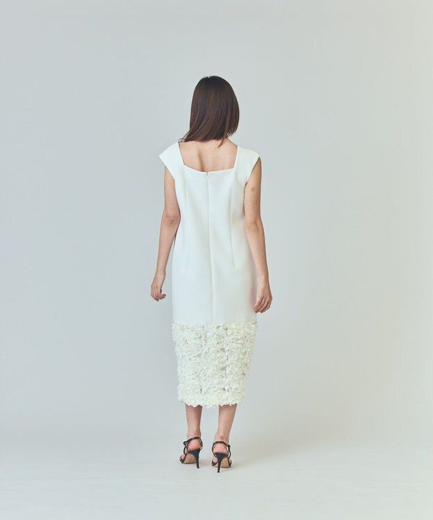 GRACE CONTINENTAL フラワーチュール切替ドレス ホワイト
