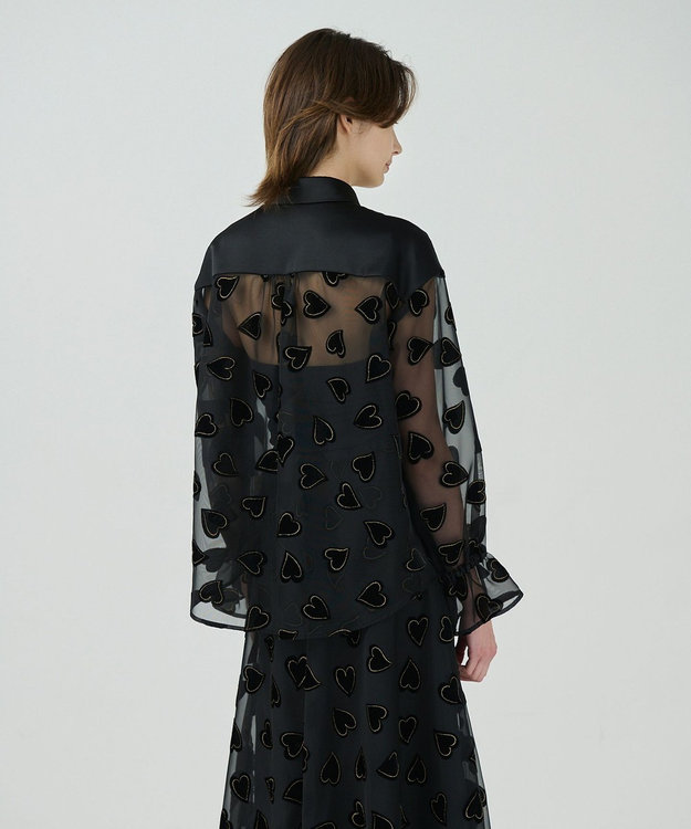 GRACE CONTINENTAL ハートオパールコンビシャツ ブラック