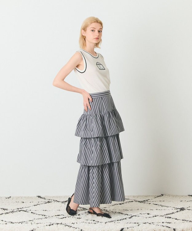 GRACE CONTINENTAL ストライプラッフルスカート ブラック