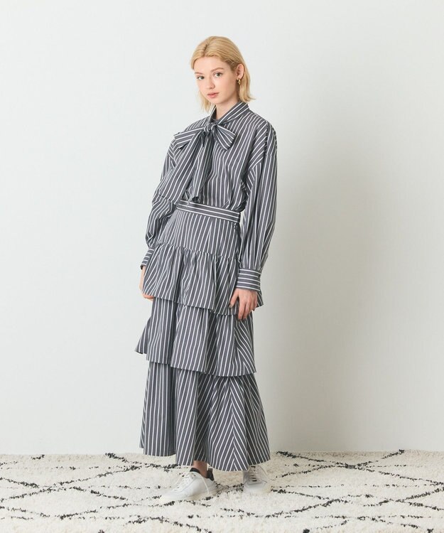 GRACE CONTINENTAL ストライプラッフルスカート ブラック
