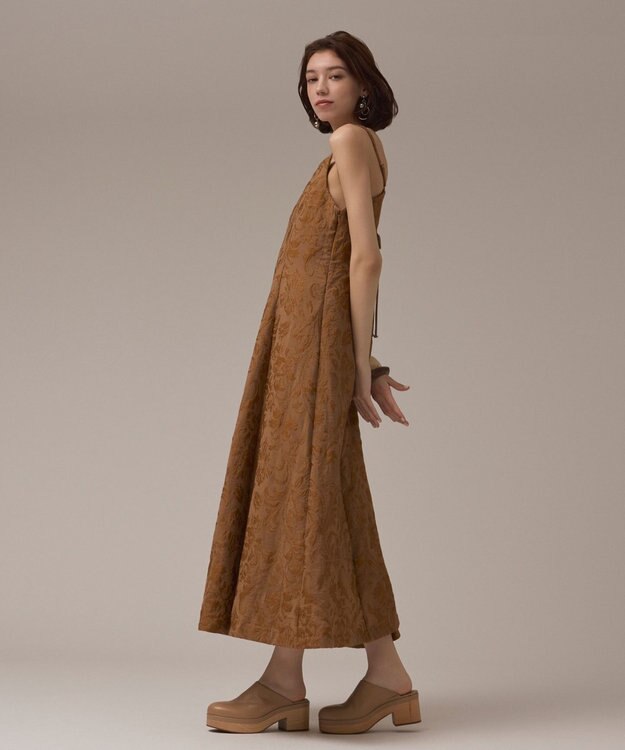 GRACE CONTINENTAL リーフジャガードキャミワンピース キャメル