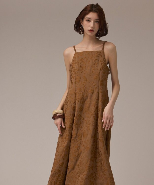 GRACE CONTINENTAL リーフジャガードキャミワンピース キャメル