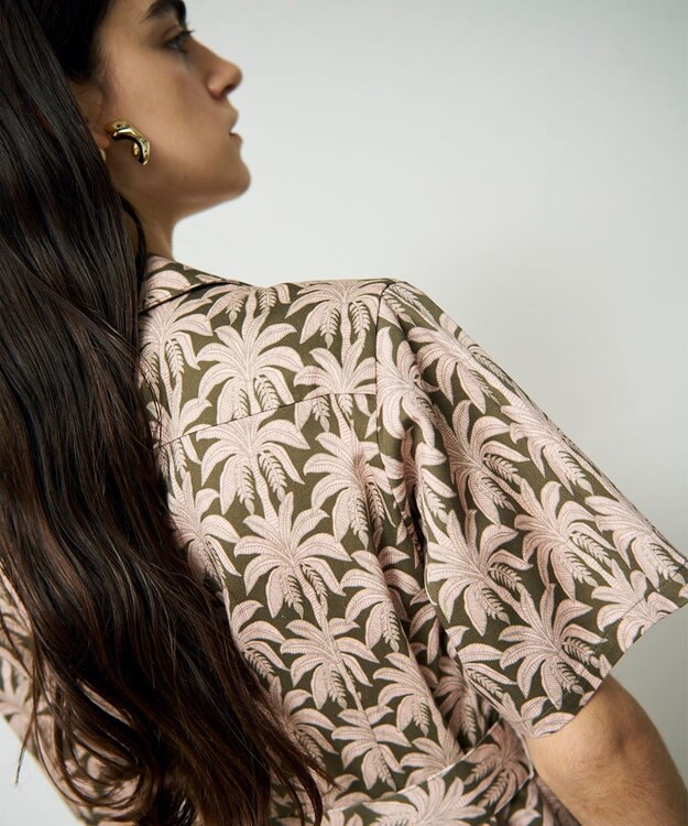 GRACE CONTINENTAL パームモチーフシャツワンピース カーキ