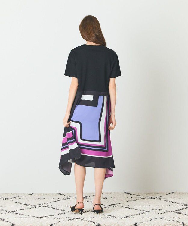 GRACE CONTINENTAL プリントコンビカットワンピース ネイビー