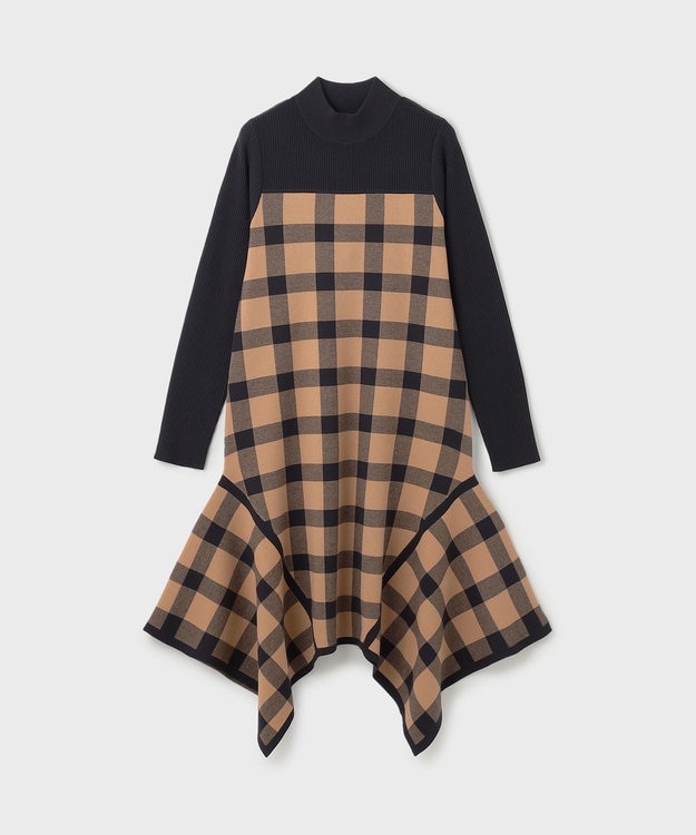 新品・最終価格！グレースコンチネンタル　チェックイレヘムニットワンピ２０２４ＡＷ チェックイレヘムニットワンピース / GRACE CONTINENTAL | GRACE