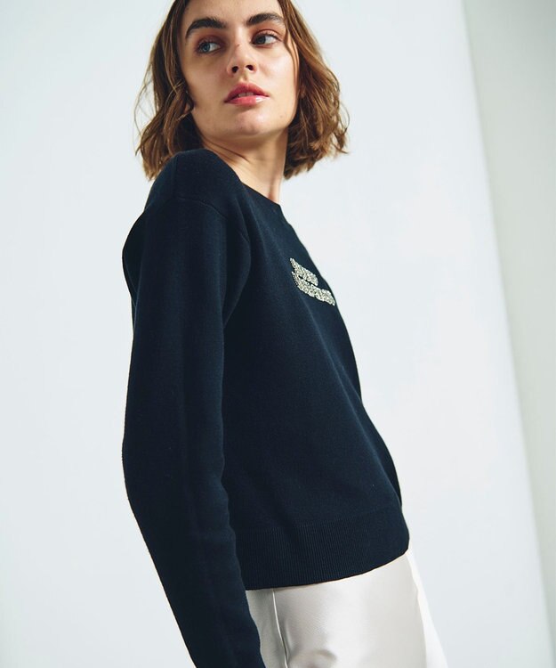 GRACE CONTINENTAL ロゴビジューニットトップ ブラック