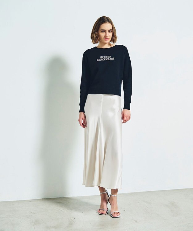 GRACE CONTINENTAL ロゴビジューニットトップ ブラック