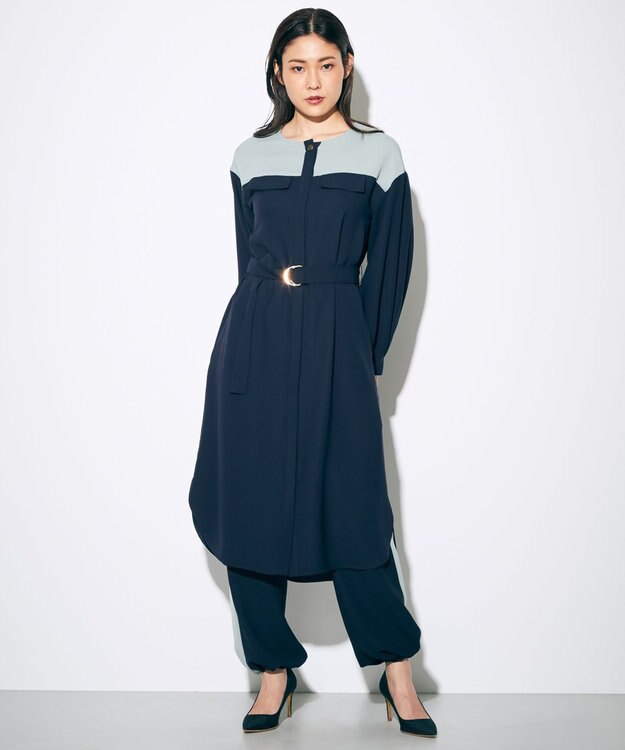 GRACE CONTINENTAL バイカラーシャツワンピース ネイビー