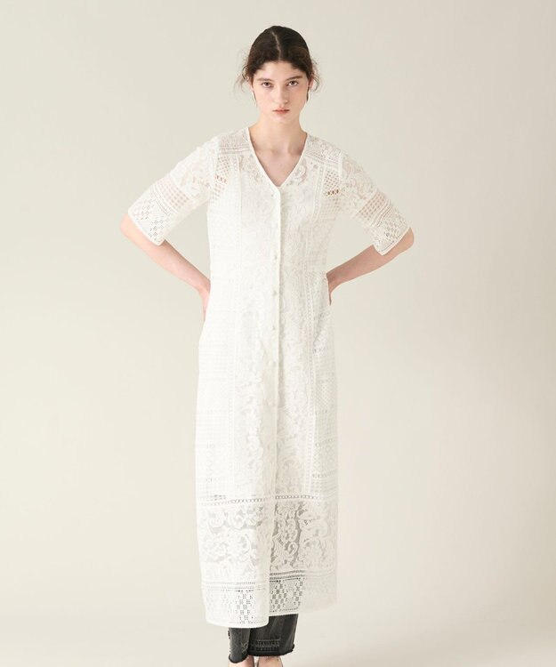 GRACE CONTINENTAL コンビレースVネックワンピース ホワイト