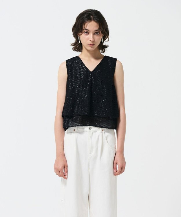 GRACE CONTINENTAL シフォンカットジャガードトップ ブラック