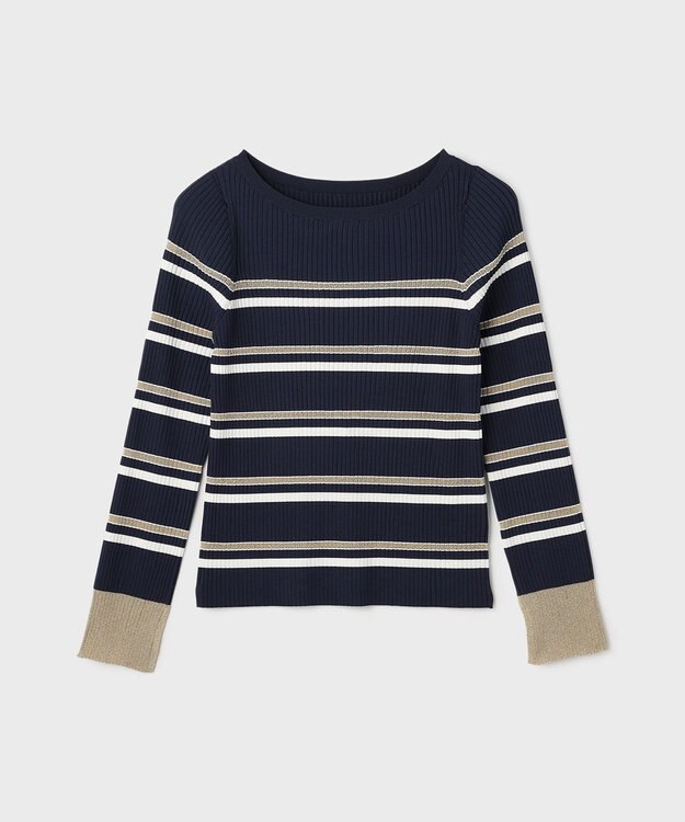 GRACE CONTINENTAL ラメボーダーニットトップ ネイビー