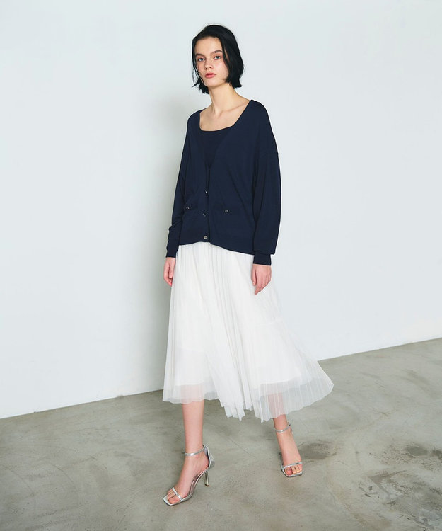 GRACE CONTINENTAL ルーズVネックニットカーディガン ネイビー