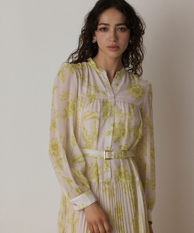 GRACE CONTINENTAL フラワープリントプリーツワンピース イエロー