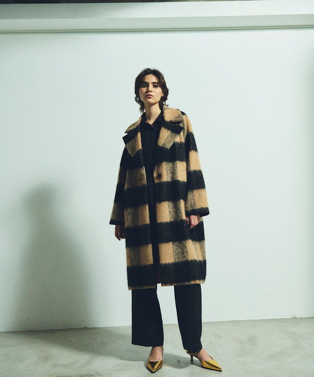 GRACE CONTINENTAL シャギーチェックチェスターコート キャメル