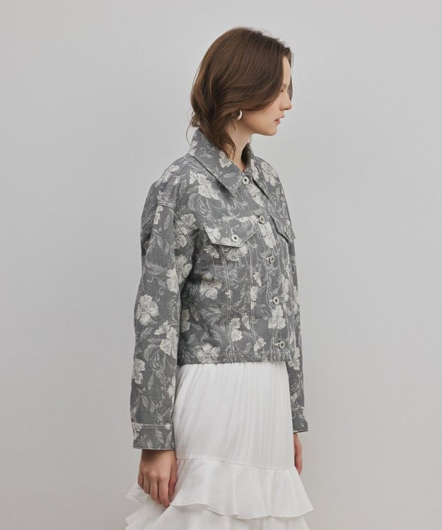 GRACE CONTINENTAL ボタニカルジャガードジャケット チャコール