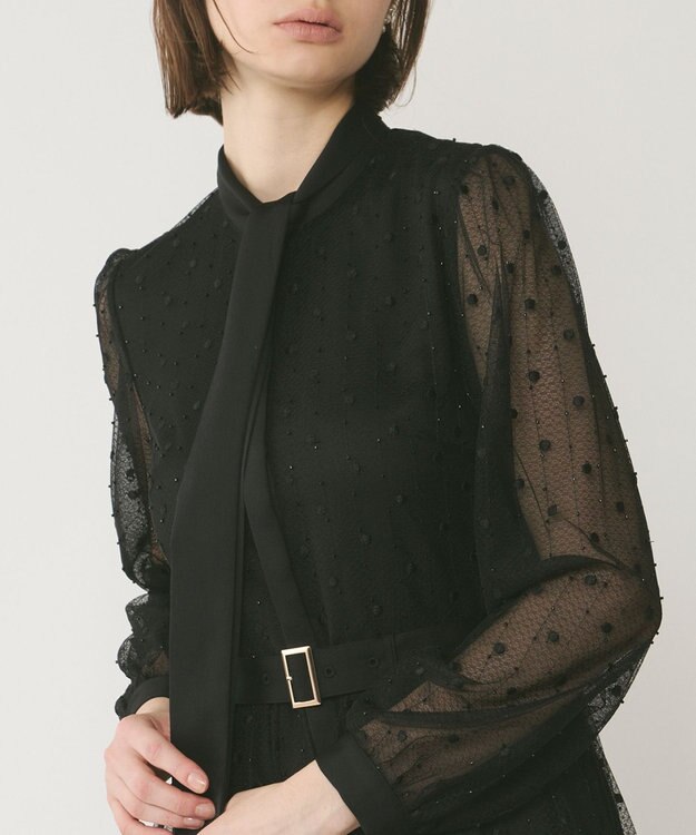 GRACE CONTINENTAL ビーズ刺繍ドットドレス ブラック