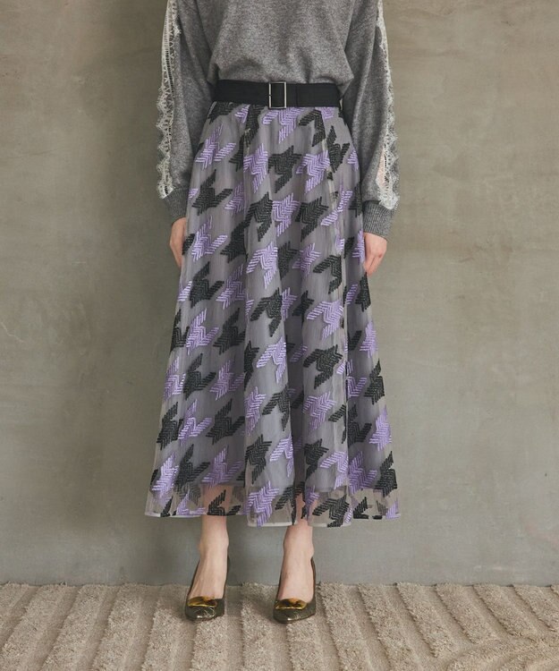 GRACE CONTINENTAL 千鳥刺繍チュールスカート パープル