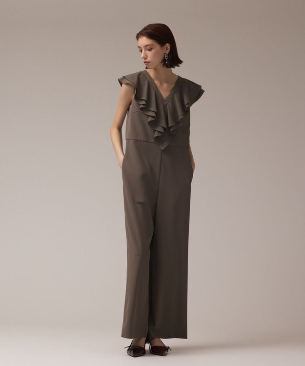 GRACE CONTINENTAL フリルサロペット カーキ