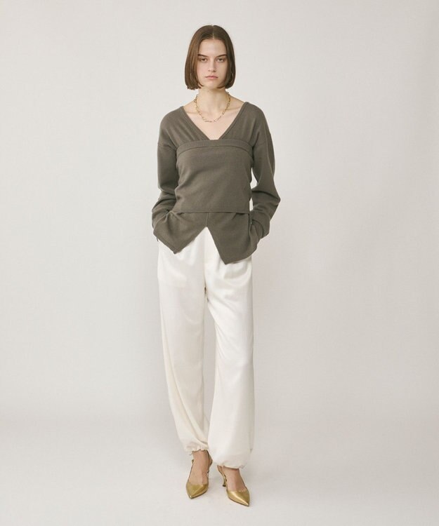 GRACE CONTINENTAL ウールVネックニットトップ グレー