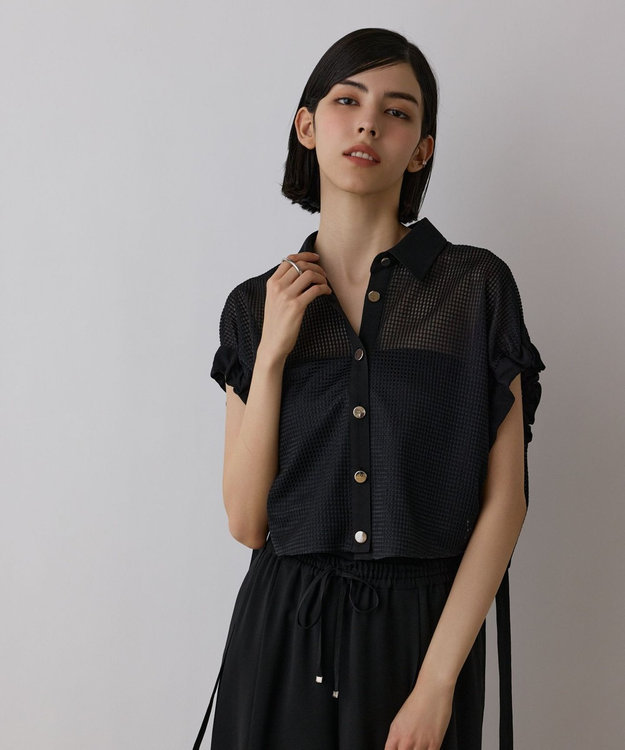 GRACE CONTINENTAL メッシュポンチョシャツ ブラック