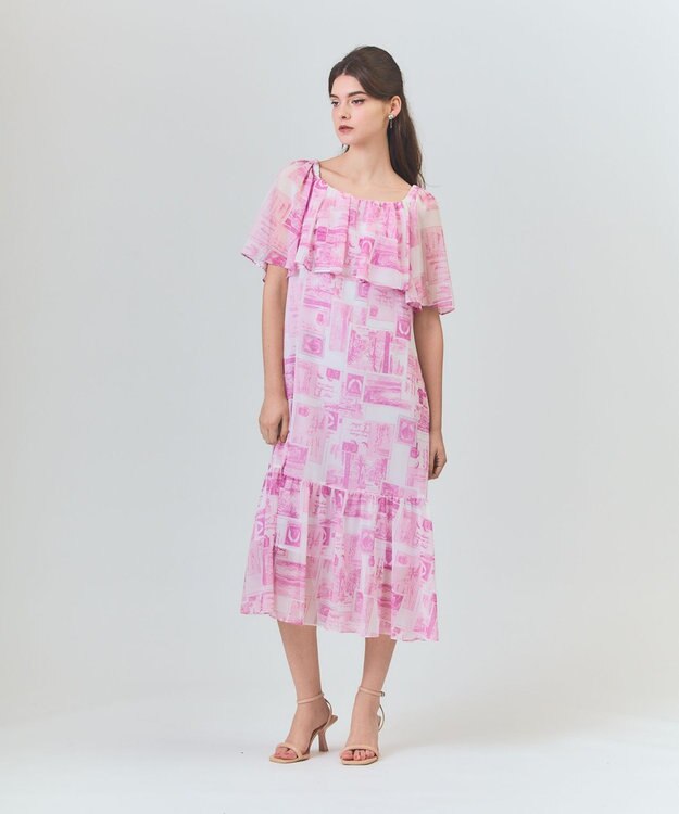 GRACE CONTINENTAL シフォンプリントドレス ピンク