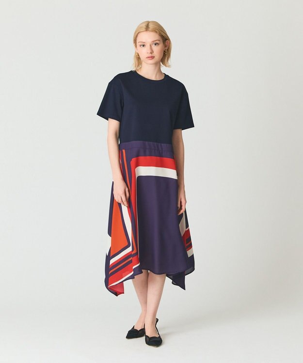GRACE CONTINENTAL プリントコンビカットワンピース ブラック