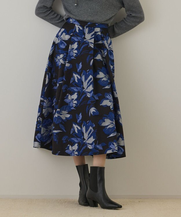 GRACE CONTINENTAL ラメフラワージャガードスカート ブルー
