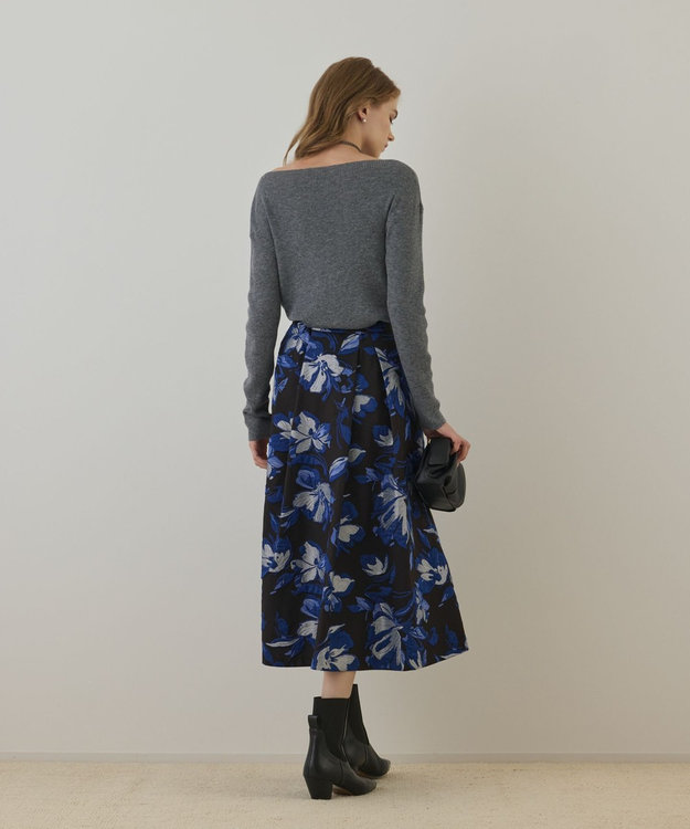 GRACE CONTINENTAL ラメフラワージャガードスカート ブルー