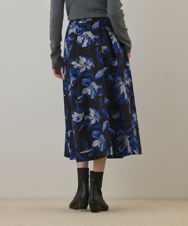 GRACE CONTINENTAL ラメフラワージャガードスカート ブルー