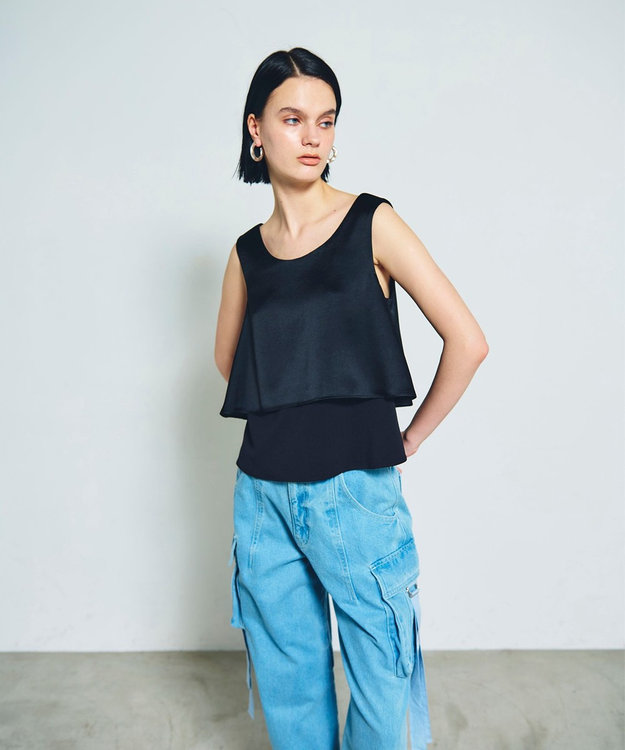 GRACE CONTINENTAL バックコンシャスサテンノースリーブ ブラック