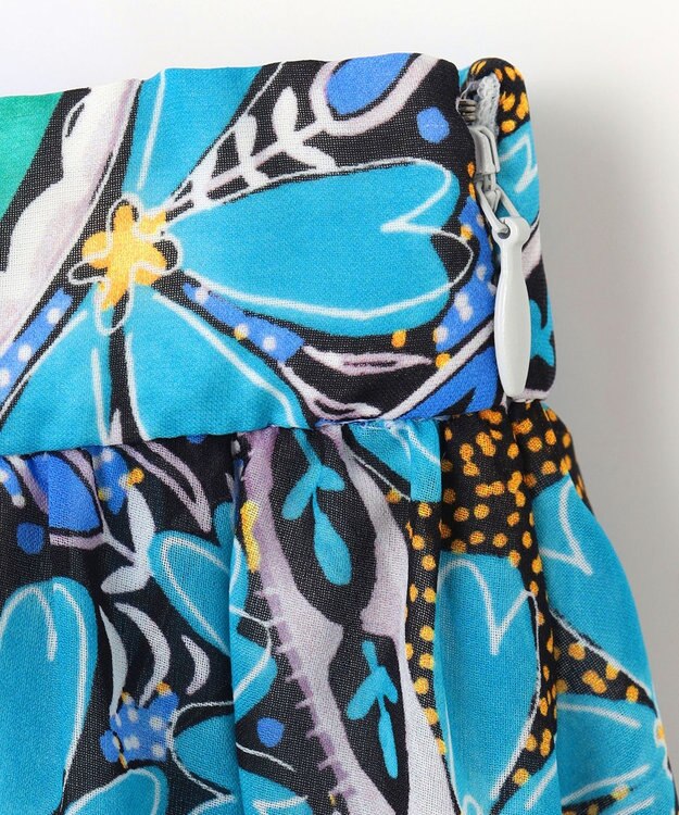 GRACE CONTINENTAL シフォンプリントギャザースカート ブルー