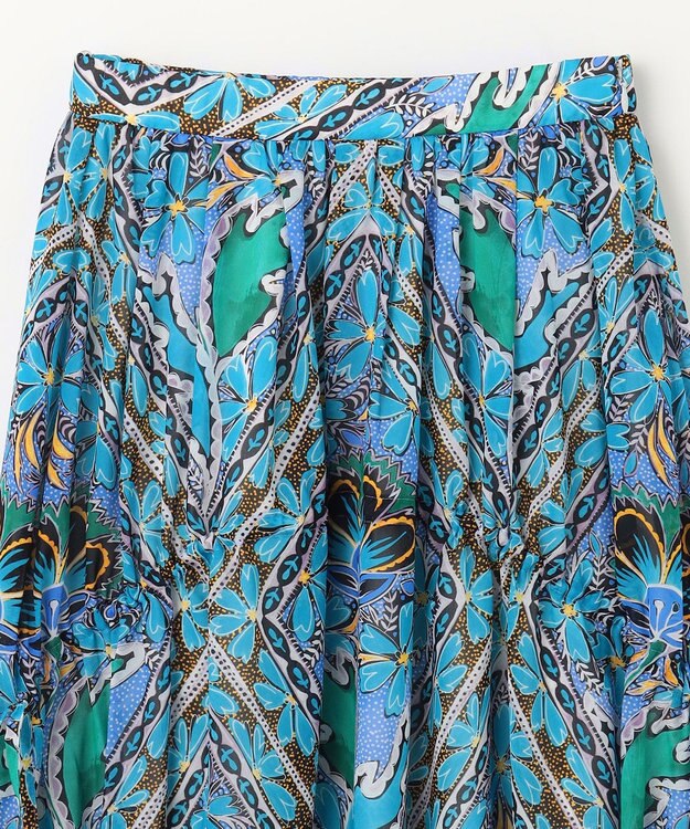 GRACE CONTINENTAL シフォンプリントギャザースカート ブルー