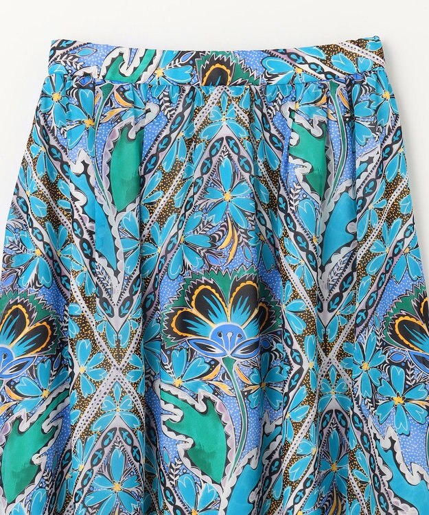 GRACE CONTINENTAL シフォンプリントギャザースカート ブルー