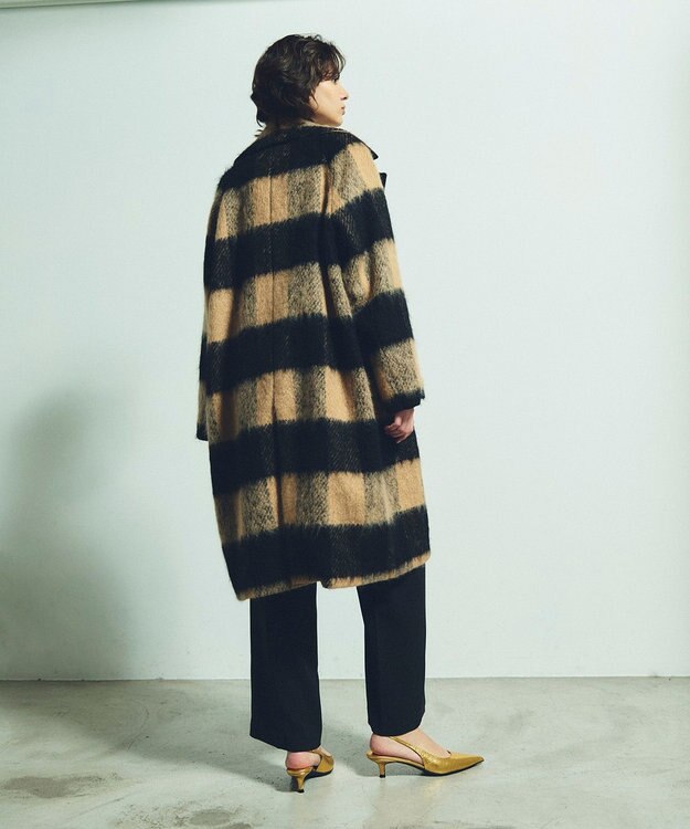 GRACE CONTINENTAL シャギーチェックチェスターコート キャメル