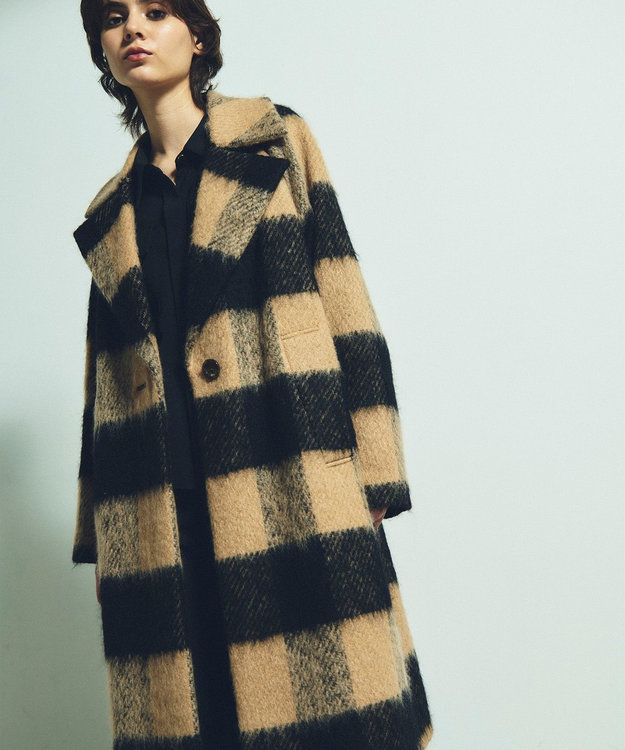 GRACE CONTINENTAL シャギーチェックチェスターコート キャメル