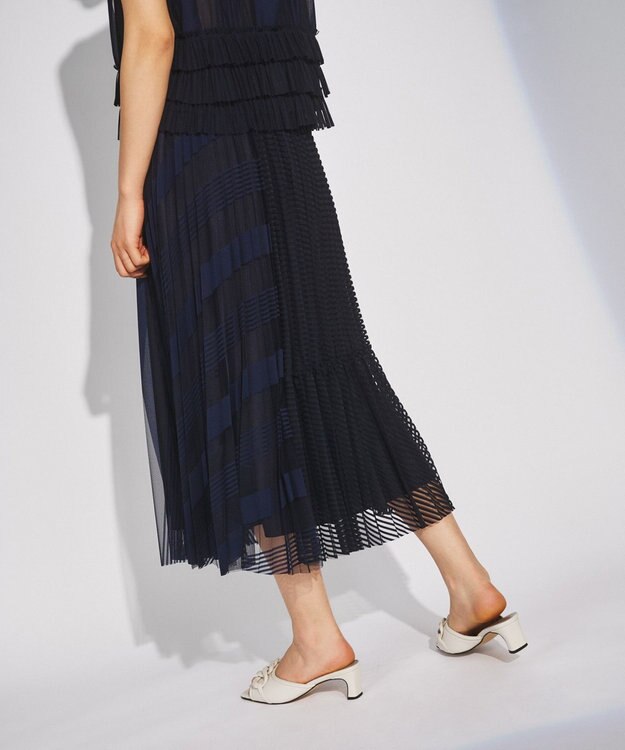 GRACE CONTINENTAL ストライプチュールスカート ネイビー