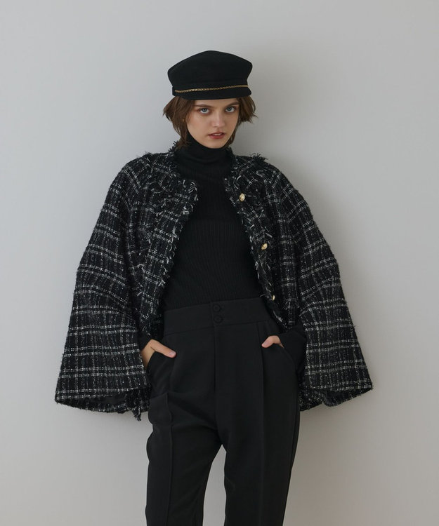 GRACE CONTINENTAL フレアスリーブツイードジャケット ブラック