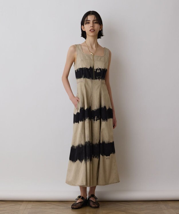 GRACE CONTINENTAL デニム切替サーキュラーワンピース ベージュ