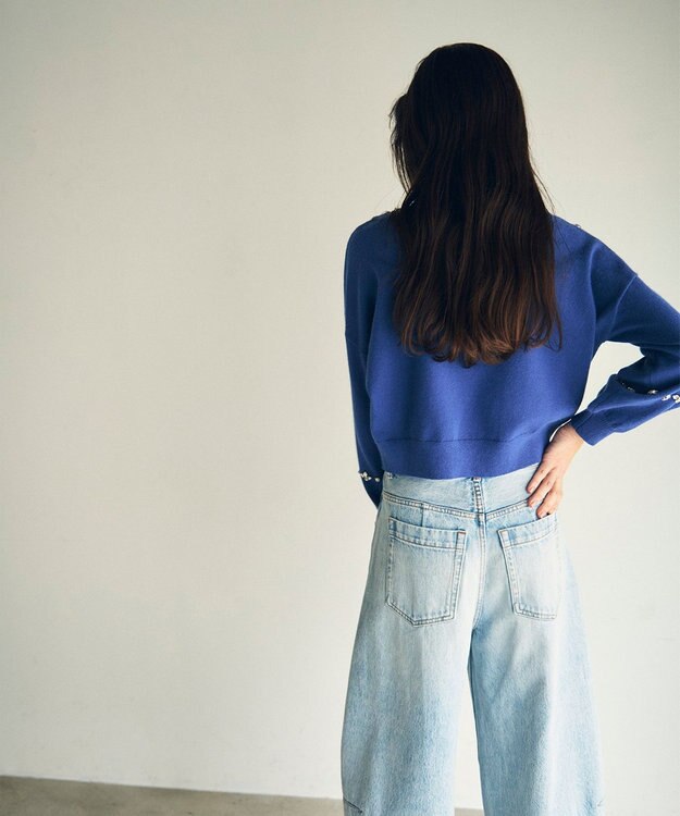 GRACE CONTINENTAL マルチビジューニットトップ ブルー