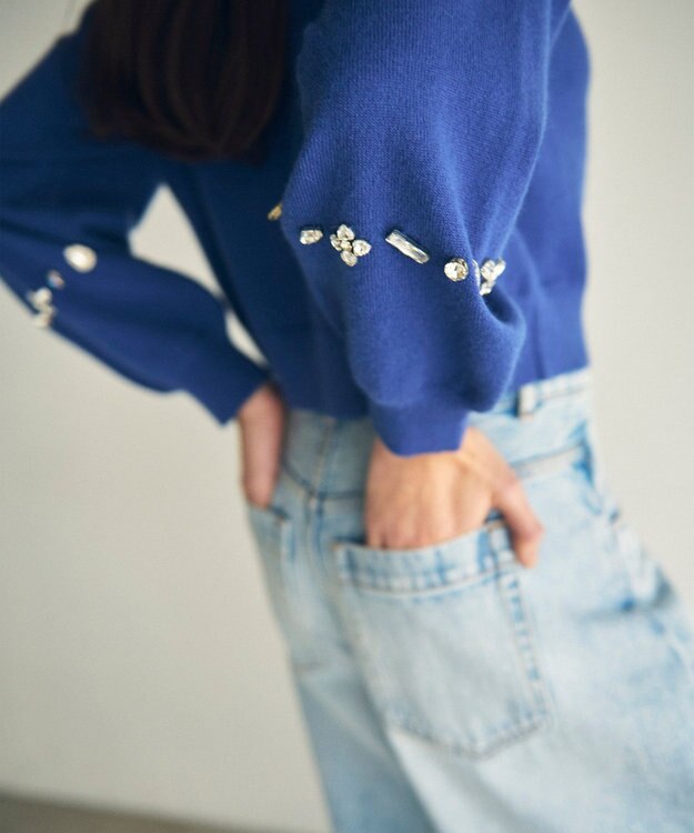 GRACE CONTINENTAL マルチビジューニットトップ ブルー