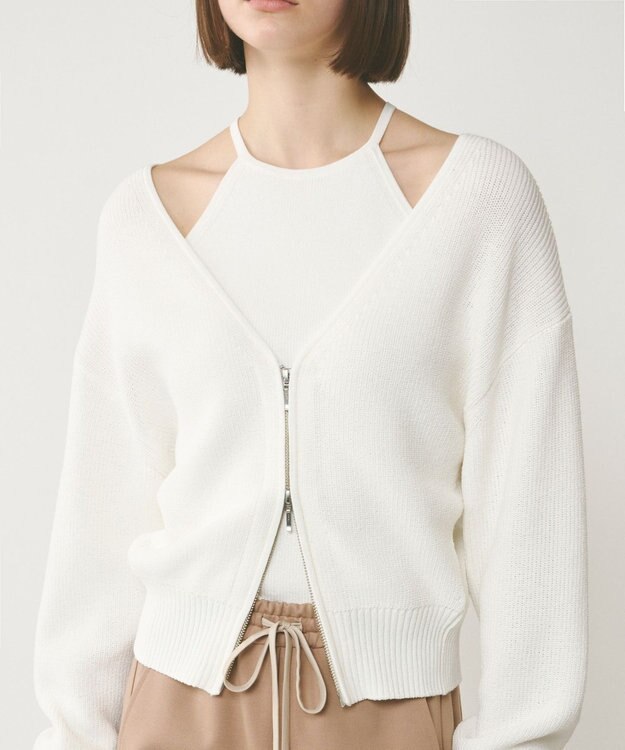 GRACE CONTINENTAL ハイゲージ畦ニットカーディガン ホワイト