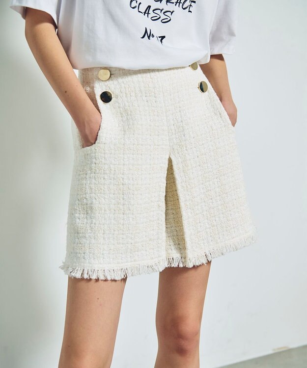 GRACE CONTINENTAL ツイードボックスタックショートパンツ キナリ