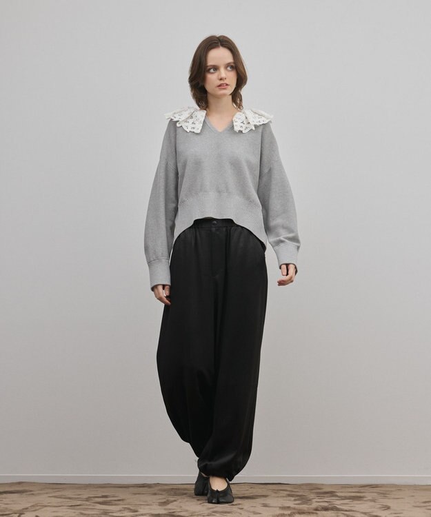GRACE CONTINENTAL レースカラーニットトップ グレー