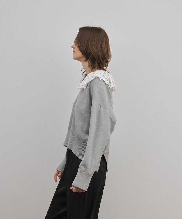 GRACE CONTINENTAL レースカラーニットトップ グレー
